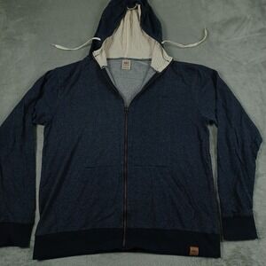 Banded Jacket Mens Large Blue‎ Full Hooded Pockets Knit Outdoor